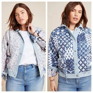 NWT Anthropologie Blank NYC Denim-Trim Patchwork Quilted Reversible Jacket 2X